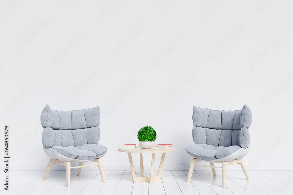 Living Room interior interior room with nice armchair on white background with. 3d rendering.