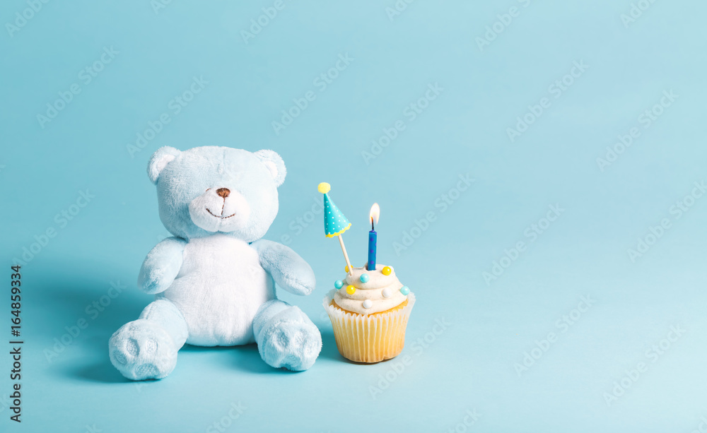 Child celebration theme with cupcakes and stuffed animals