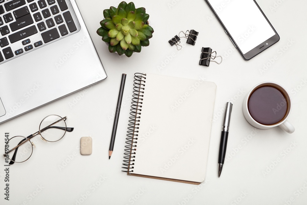 Modern white office desk table.