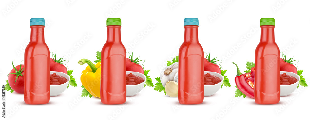 Tomato ketchup bottle isolated on white background