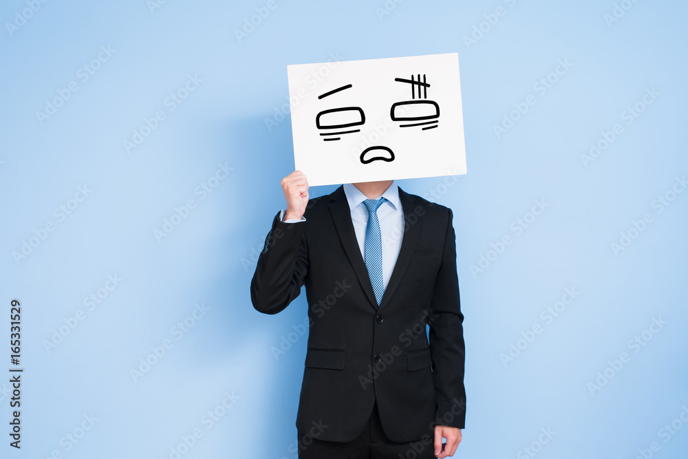 businessman take tired billboard