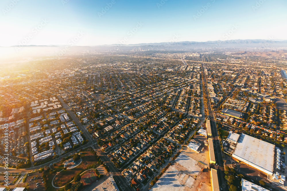 Aerial view of the Marina del Rey seaside community in Los Angeles