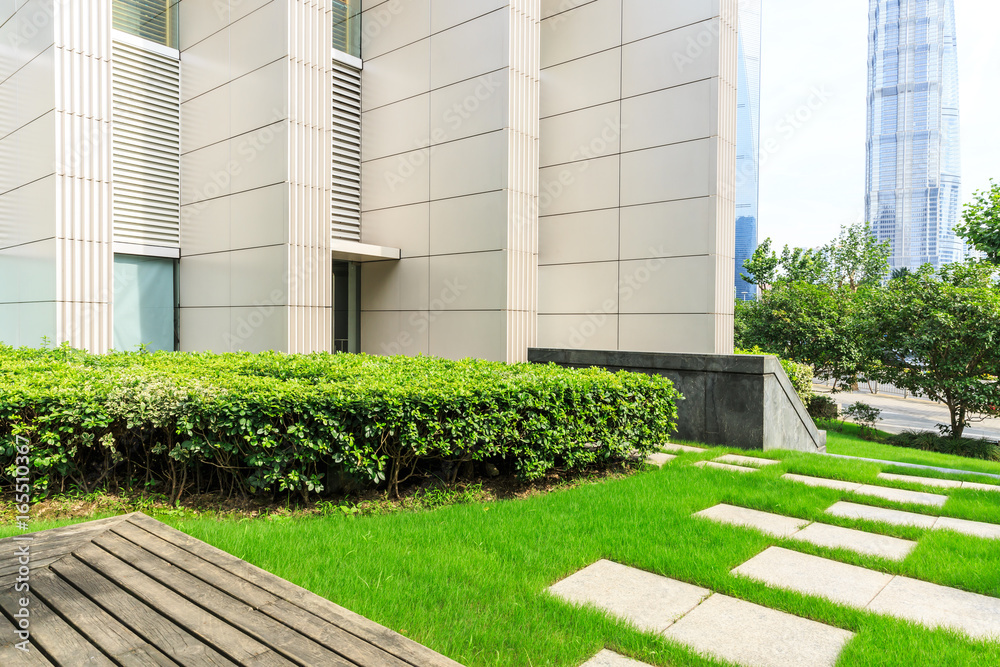 Modern urban architecture and green plants in Shanghai