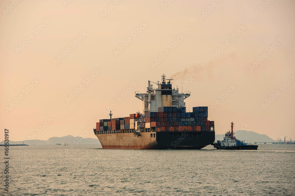 container ship in import export and business logistic.