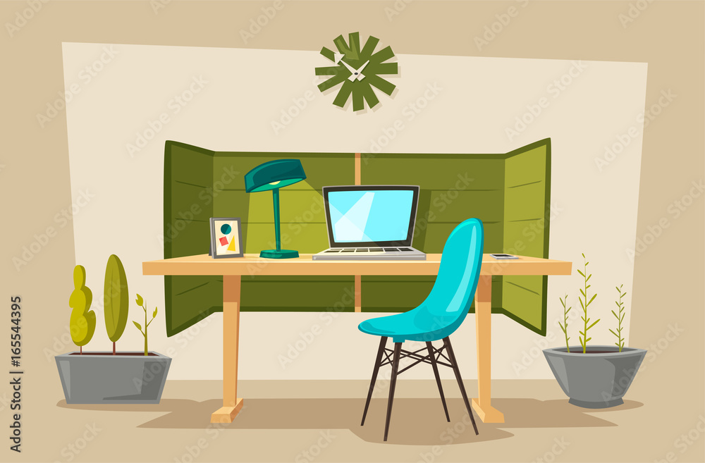 Set of office tables. Cartoon vector illustration.