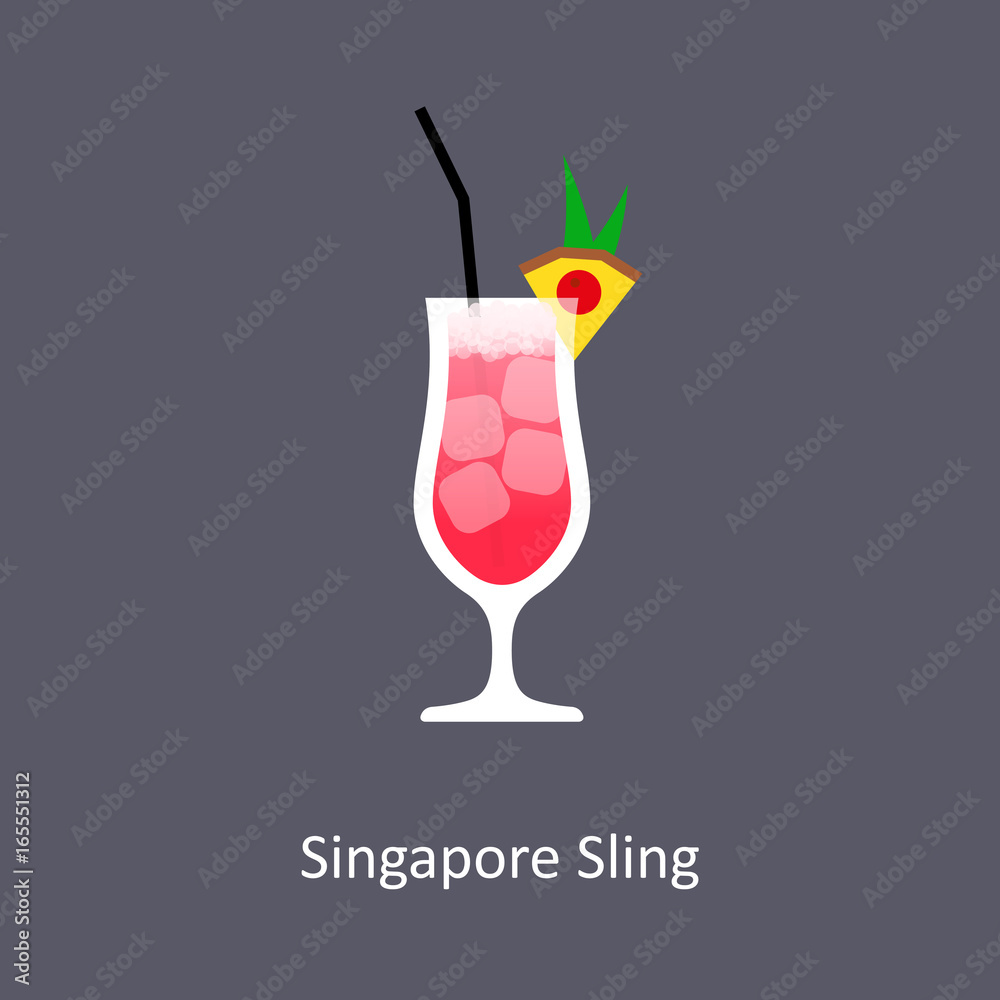 Singapore Sling cocktail icon on dark background in flat style