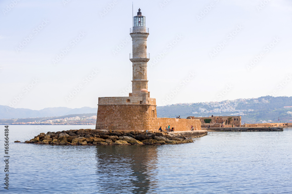 Lighthouse in old harbour of Chania on Crete, Greece