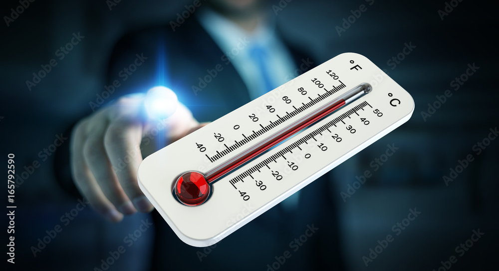 Businessman checking the temperature rise 3D rendering