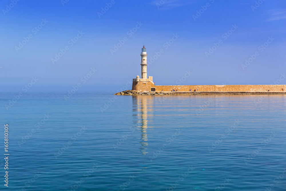 Lighthouse in old harbour of Chania on Crete, Greece