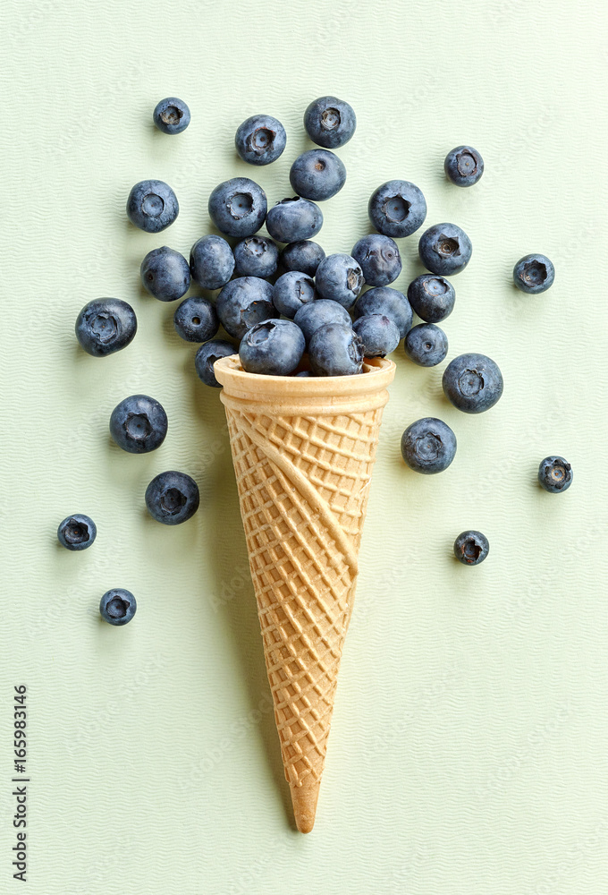 fresh blueberries in ice cream cone