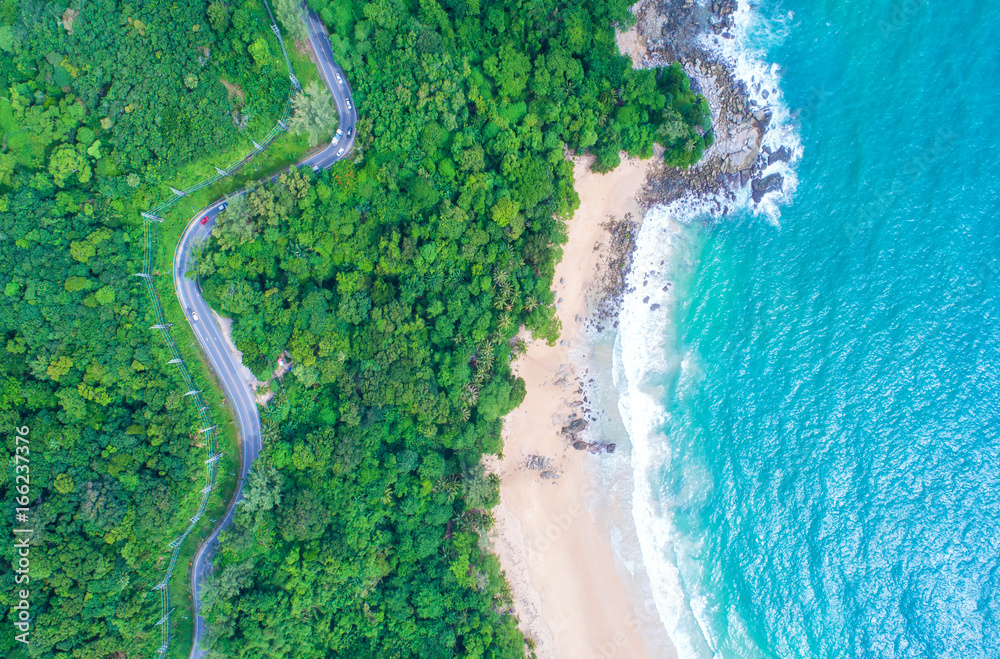 Sea aerial view,Top view,amazing nature background.The color of the water and beautifully bright.Azu