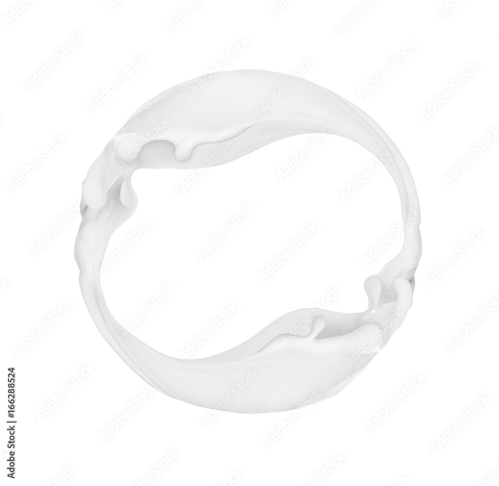 Splashes of milk in a circular motion, isolated on white background