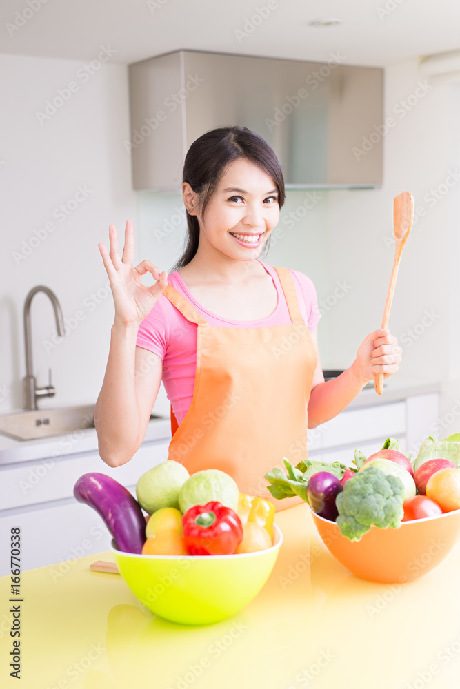 beauty housewife in kitchen