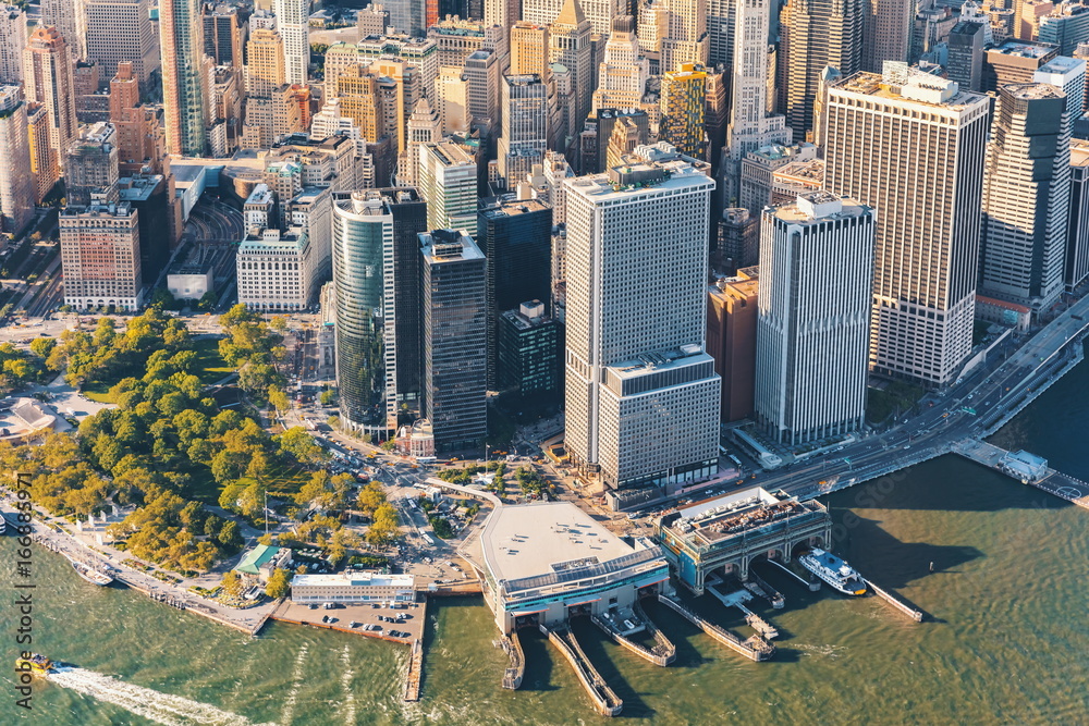 Aerial view of lower Manhattan NYC