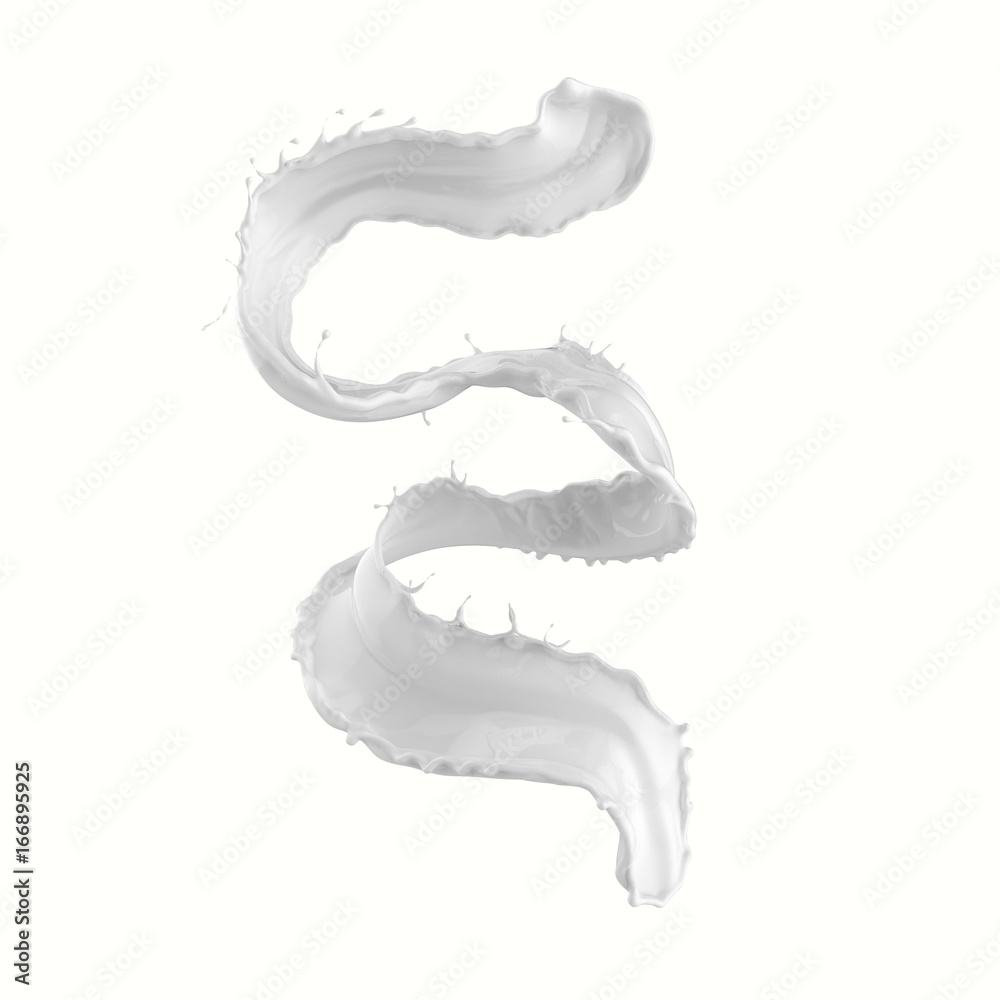 milk splash, milk Spiral Flow isolate on white Background with Clipping Path.