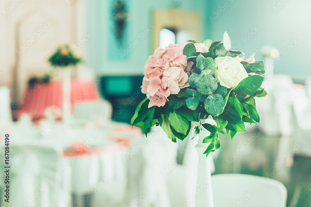 Wedding decoration of the banquet hall.