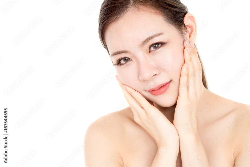 Beautiful asian woman on white isolated background, make up, healthy skin, beauty, cuty asian woman 