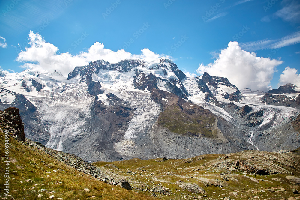 Landscape of snowy mountains, swiss Alps