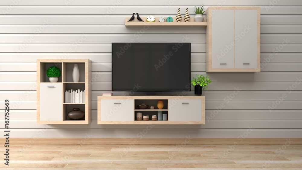 Smart TV in room,3D rendering