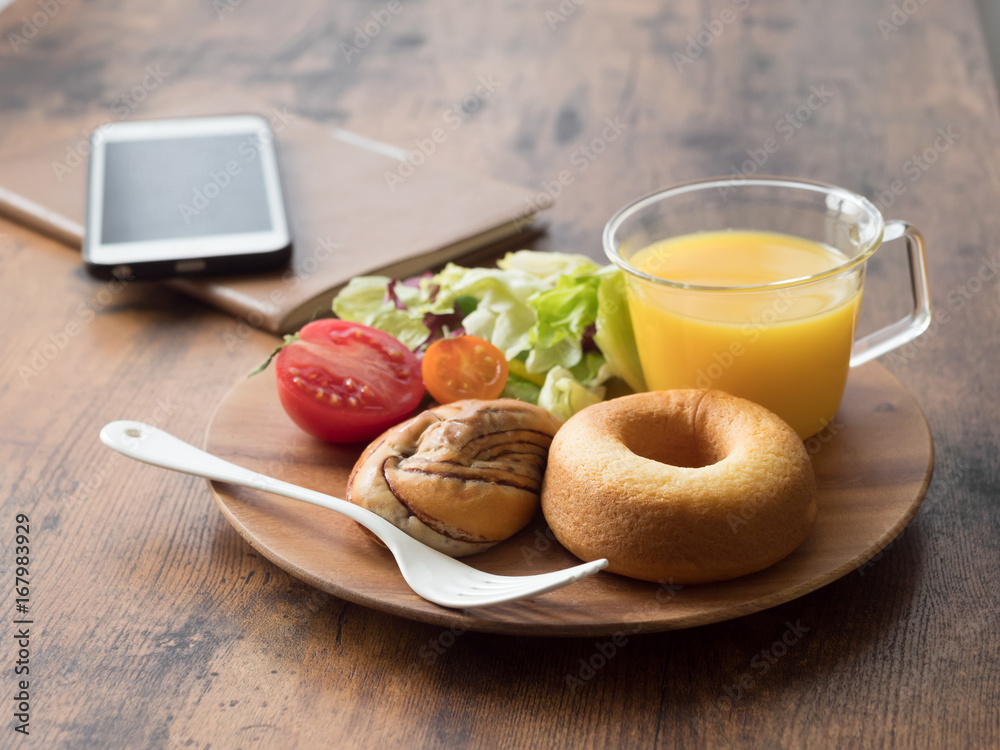 breakfast on wooden table