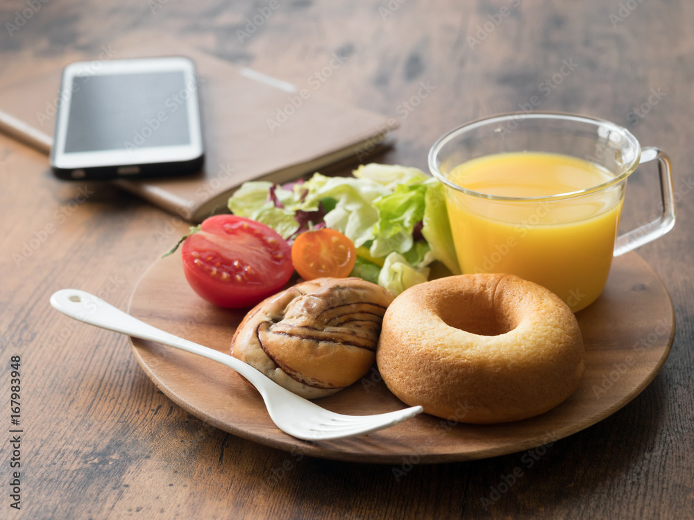 breakfast on wooden table