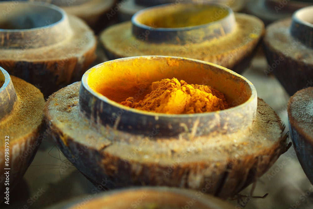 spices in coconut bowl