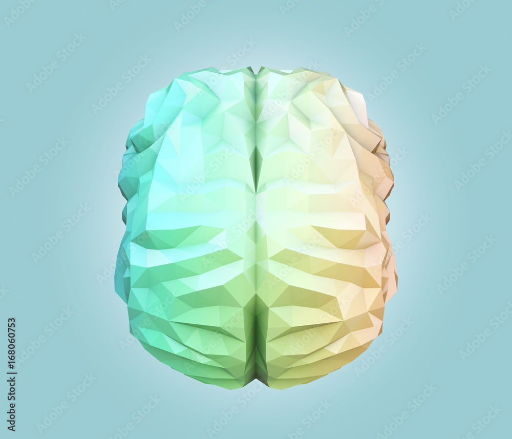 Front view of low poly brain model. Concept for artificial intelligence. 3D rendering image.