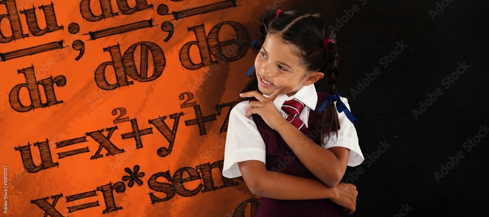 Composite image of thoughtful schoolgirl over white background