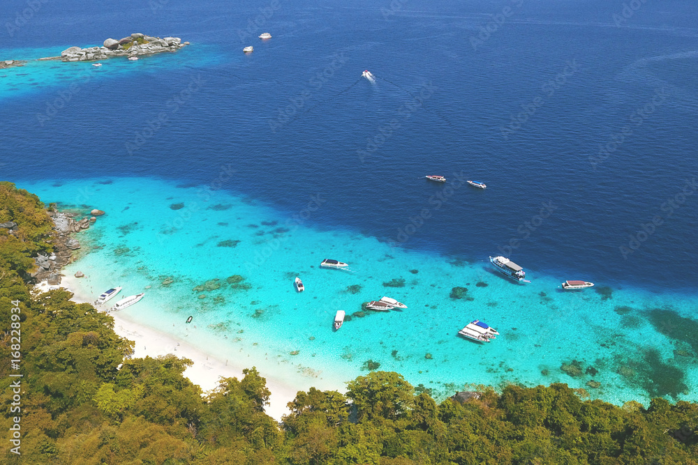 Amazing Honeymoon Beach at Similan Island Aerial View From Above. Andaman, Thailand. Travel, summer,