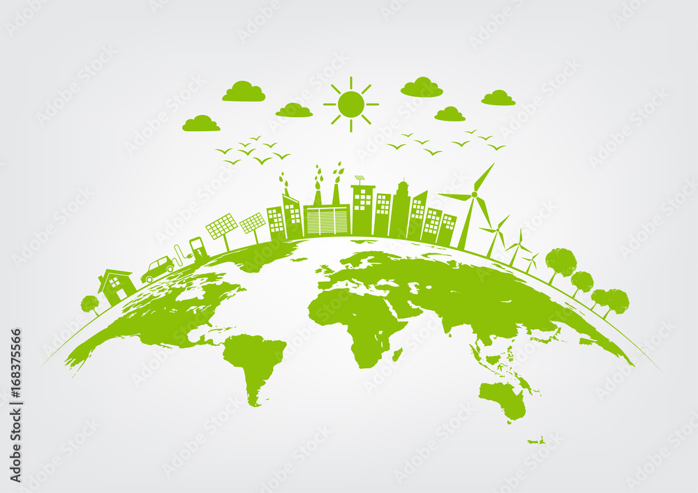 Green city on earth, World environment and sustainable development concept, vector illustration