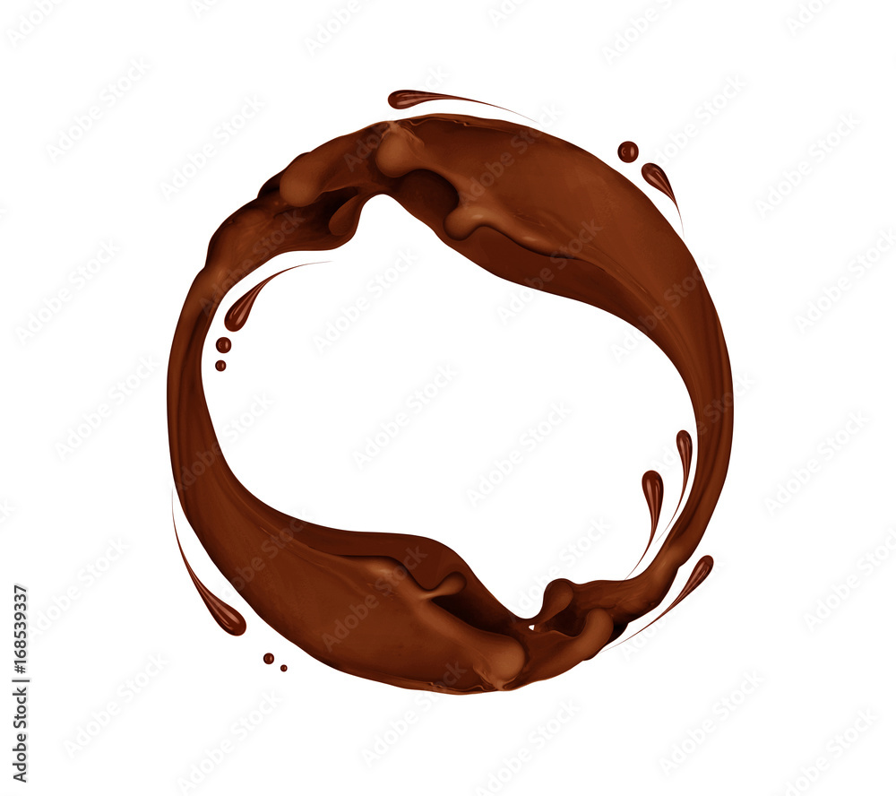 Splashes of chocolate in a circular motion, isolated on white background