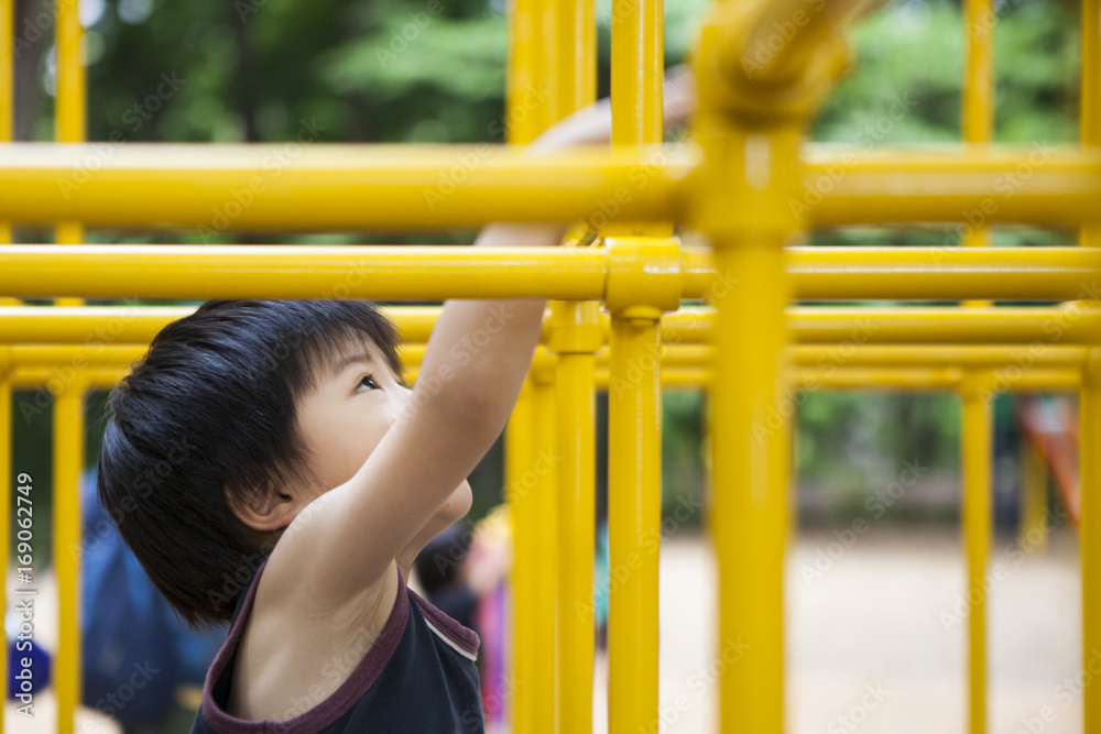 A boy looking up from athletics