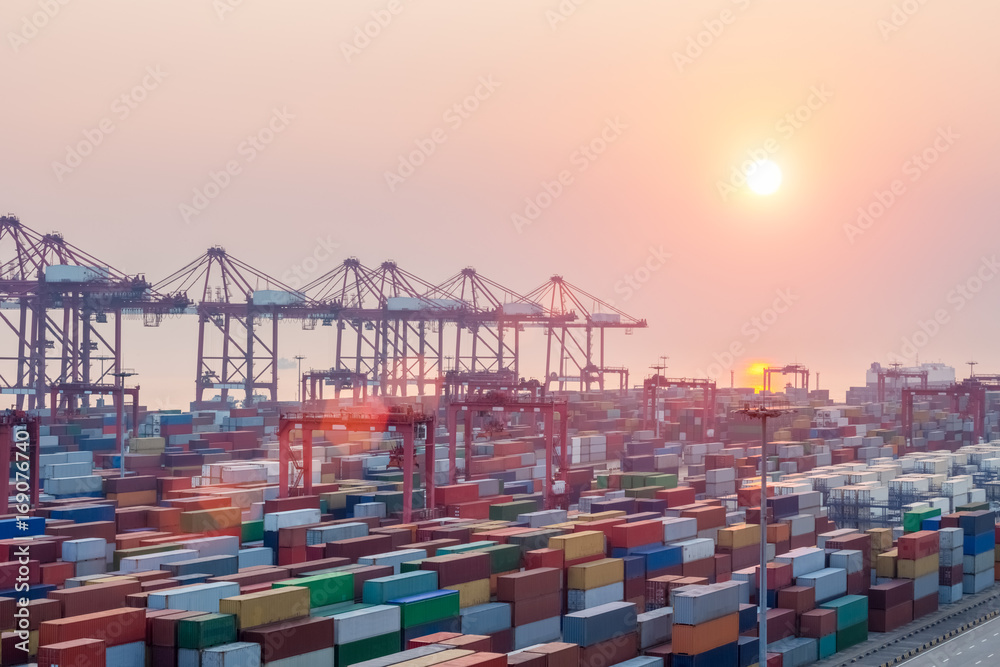 modern container terminal at dusk