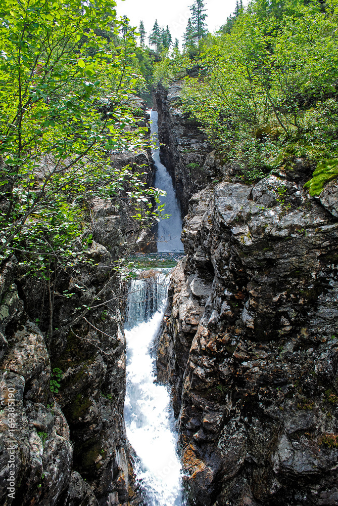 Summer landscape with mountain river in mountains near lake Baikal