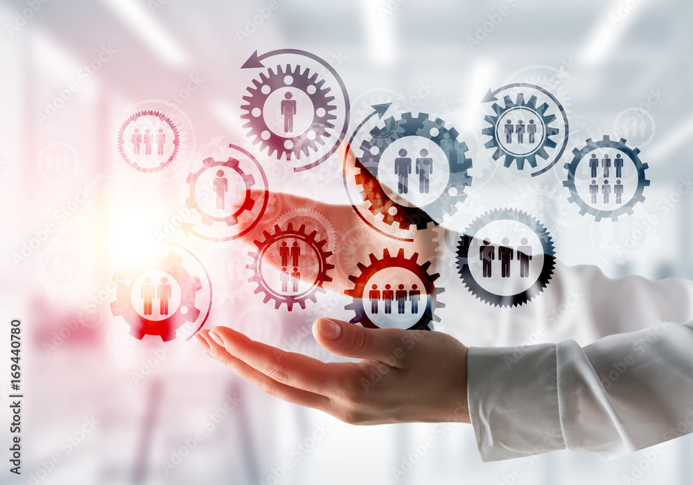 Cogwheels and gears mechanism as social communication concept