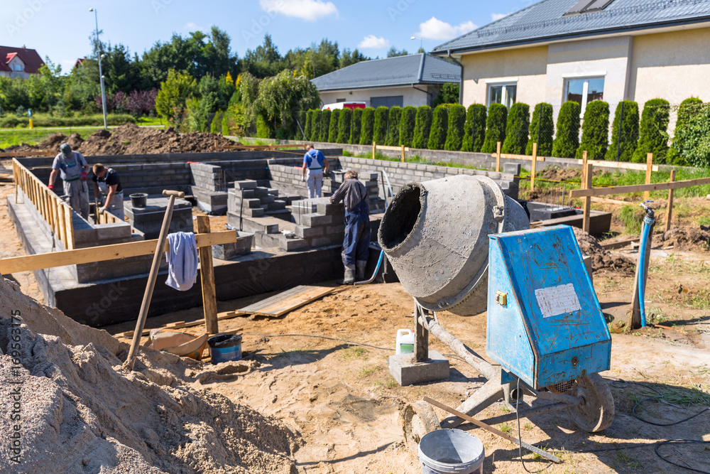 Cement mixer for building house foundation