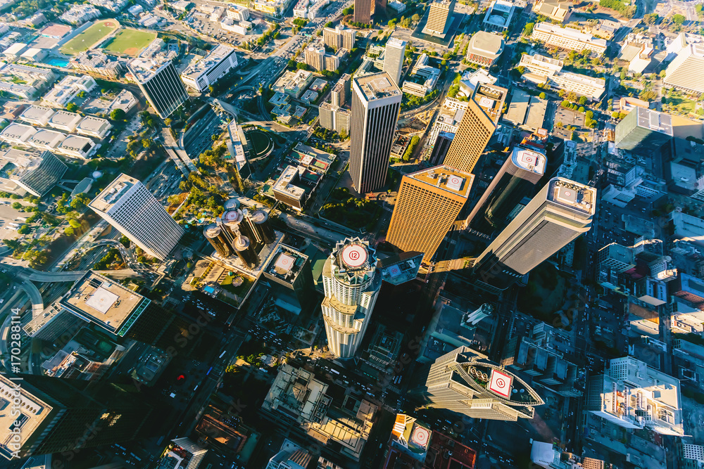 Aerial view of a Downtown Los Angeles