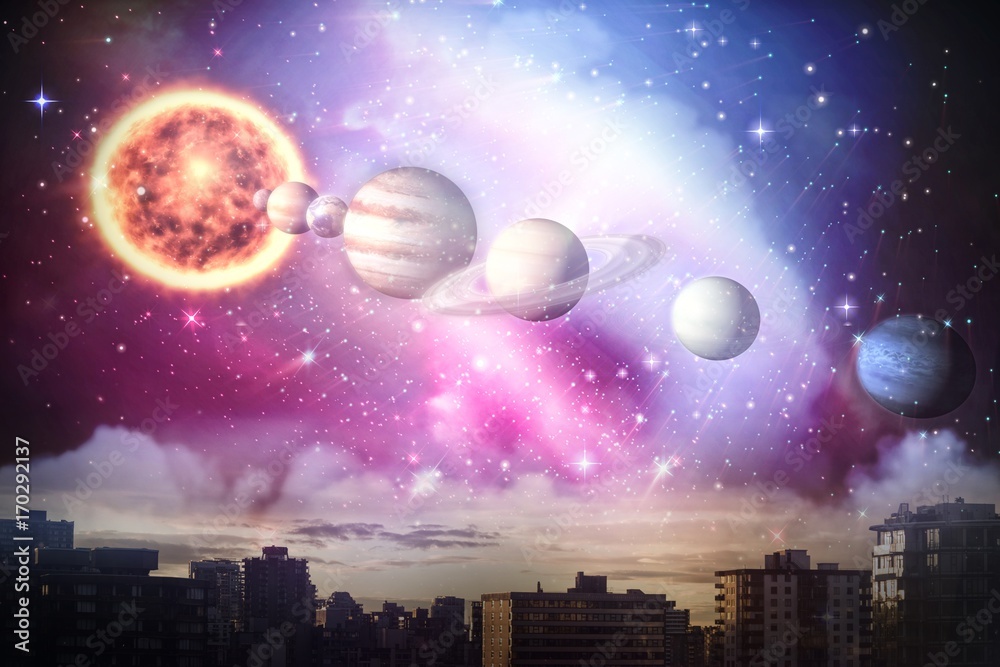 Composite image of composite image of planets and sun