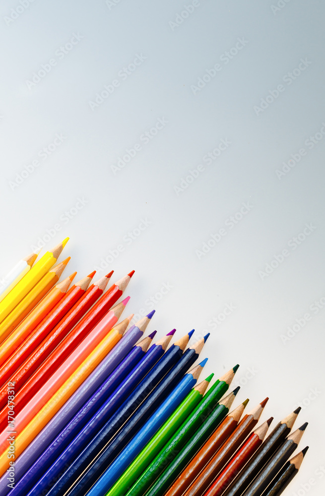 Color pencils on white background. Pencils for School or Professional Use. Drawing instruments for c