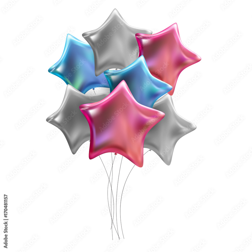 Group of Colour Glossy Helium Balloons Isolated on White Background. Vector Illustration