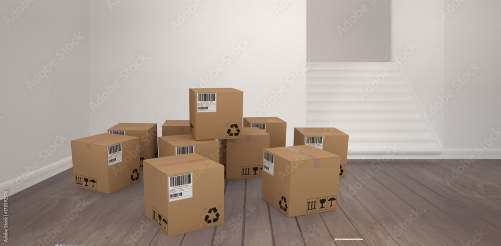 Composite image of group of composite cardboard boxes