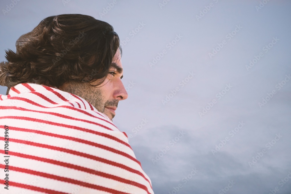 Composite image of profile view of handsome man 