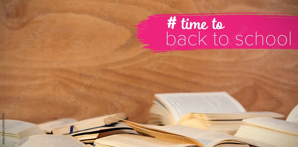 Composite image of back to school text with hashtag 