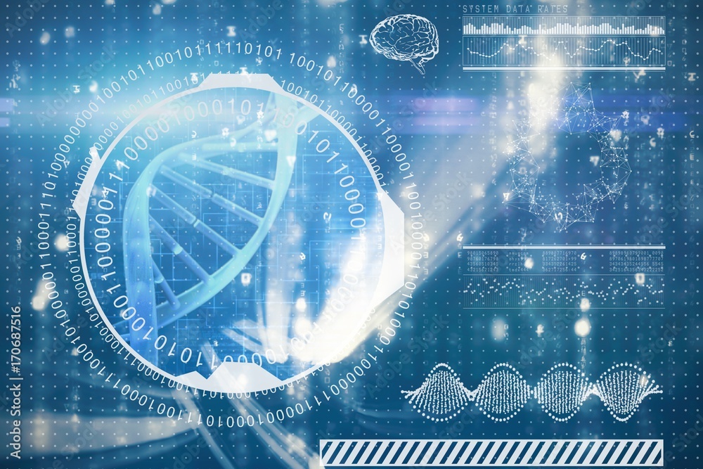 带数字的dna螺旋数字图像的合成图像