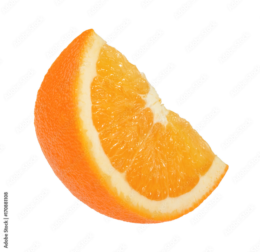 Orange slice isolated on white without shadow