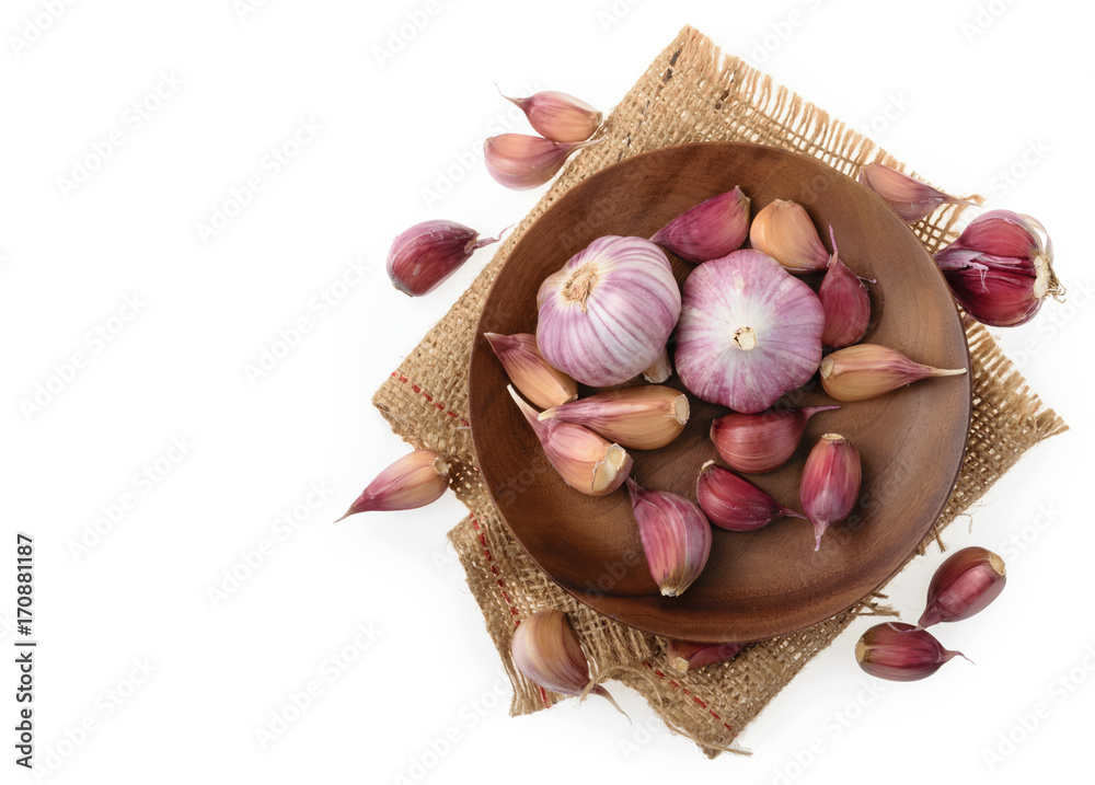 Garlic isolated on white background Top view