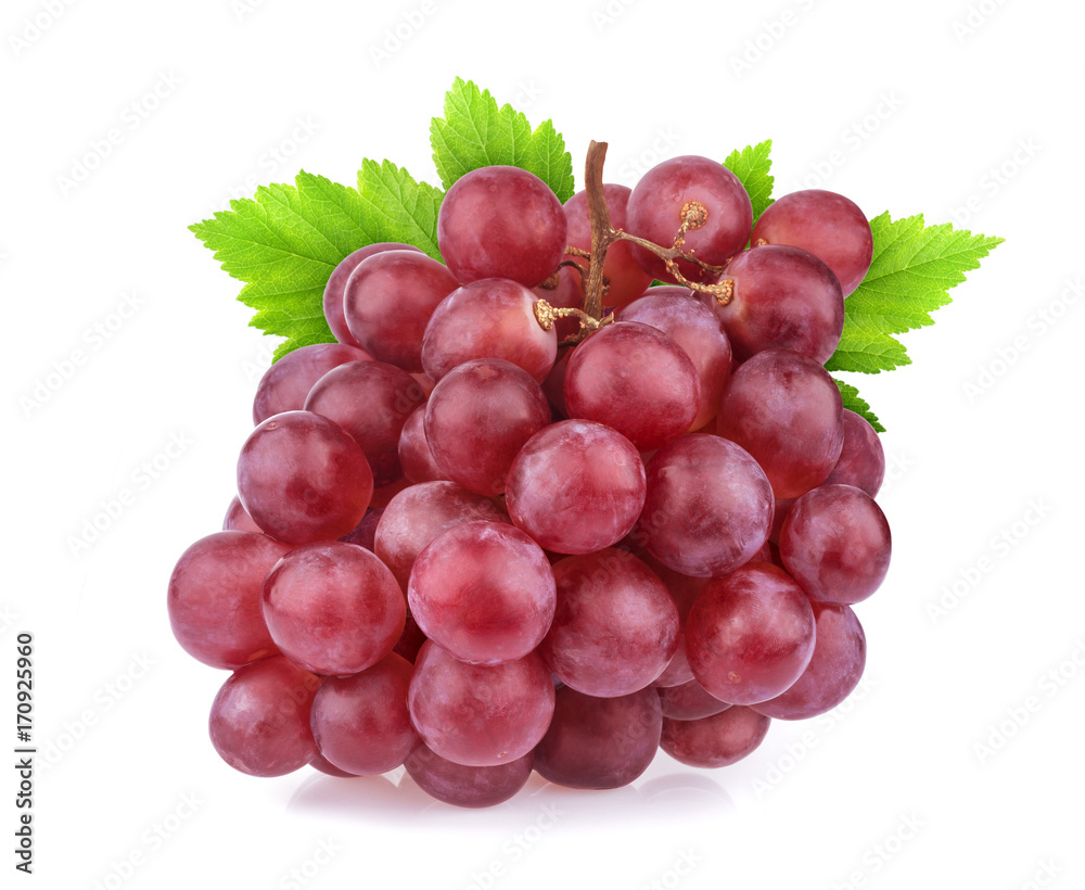 Red grape with leaves isolated on white background. Studio shot