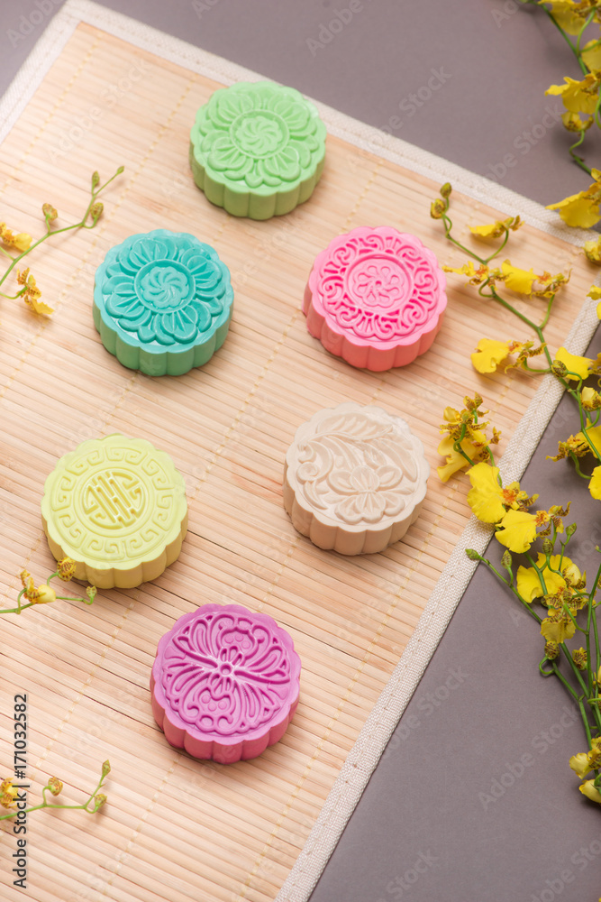 Delicious Chinese Traditional Snack Mooncake on the Table.