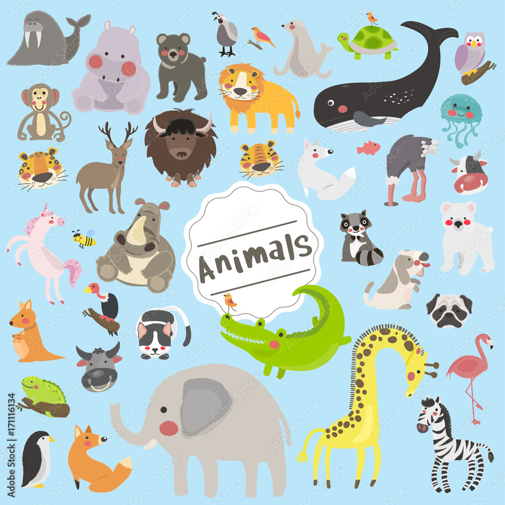 Illustration drawing style set of animal