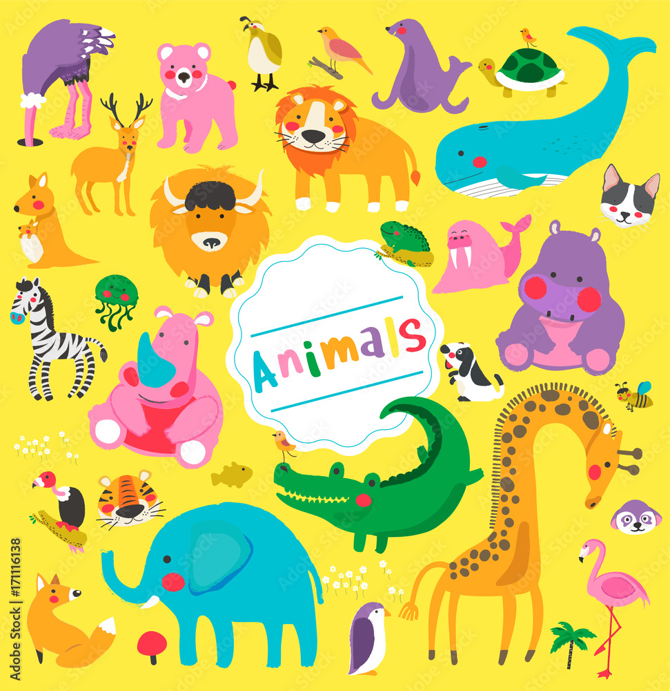 Illustration drawing style set of animal